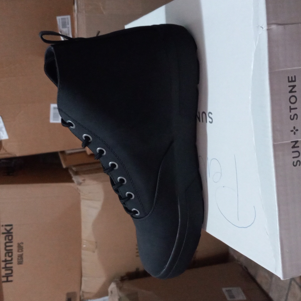 Sun+Stone Mens Gunner Ankle Boots Black High Top Lace Up Faux Leath